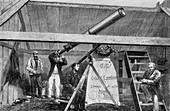Engraving of astronomers observing an eclipse