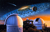 Artwork of galaxy over Lick observatory