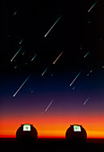 Telescope domes on Mauna Kea with meteors