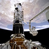 HST during the last servicing EVA,STS-61