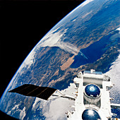 Compton Observatory satellite in orbit