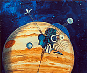 Artwok showing Galileo spacecraft nearing Jupiter