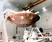 Technicians with the Huygens probe's heat shield