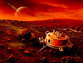 Artwork of Huygens probe on the surface of Titan