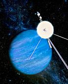 Artwork of Voyager 2 approaching Neptune