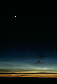 The new Moon,with the planets Venus and Mercury