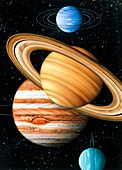 Artwork of the solar system's 4 gas giant planets