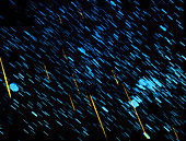 Coloured photograph of Leonid meteor shower
