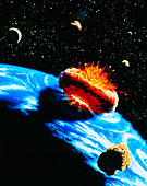 Artwork of meteorite colliding with Earth