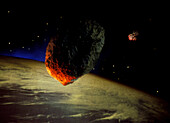 Artwork of asteroids approaching Earth