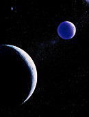Artwork showing Moon,with Earth in the background