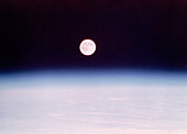 Skylab photo of full moon rising above airglow