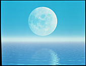 Computer art of Moon over water (tidal effects)