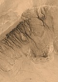Gullies on a Martian crater wall