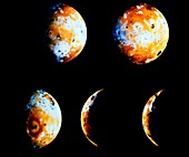 Five views of Jupiter's moon Io