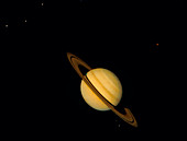 Voyager 1 photo of Saturn & six of its moons