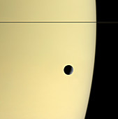Saturn and its moon Tethys,Cassini image