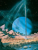 Geyser on Triton,with Neptune in background