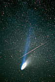 Optical image of comet Hale-Bopp and a meteor
