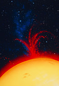 Artwork of Sun showing explosive prominence