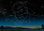 Astronomer Patrick Moore as constellation