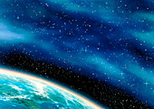 Artwork of part of the Earth against a starfield