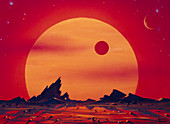 Artwork of a red giant star seen from a planet