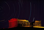 Star trails over Parthenon