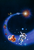 Artwork depicting the big bang & origin of life