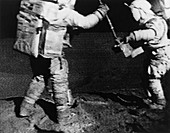 Apollo 16 astronauts collect moon samples