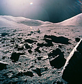 Lunar Rover at rim of Camelot Crater,Apollo 17