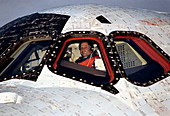 Space shuttle cockpit after landing