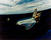 Art of space shuttle re-entry to Earth