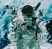 Trials of jet propelled back pack for space walk