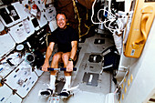 Astronaut Hammond on rowing machine