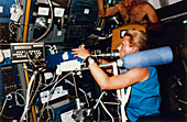 Astronaut Seddon with rebreathing unit,SLS-1