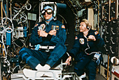 Astronaut in rotating chair,Shuttle STS-58 expt