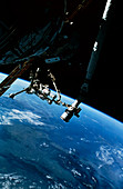 Astronaut Jernigan on spacewalk on space station