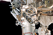 Astronaut Fuglesang performing spacewalk