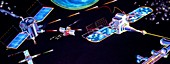 Artwork of Star Wars (SDI) satellites in action