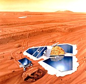 Artwork of Mars Pathfinder after landing on Mars