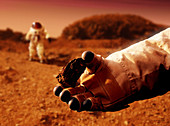 Astronaut holds Martian rock