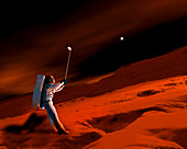 Astronaut playing golf on Mars