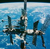 View of the Mir space station in orbit above Earth