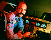 Wubbo Ockels at controls of the Hermes simulator