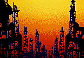 Computer graphics image of an oilfield
