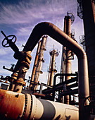 Pipes and towers at a petrochemical plant