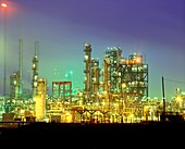 Night view of an oil refinery