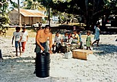 Testing water for radioactivity on Bikini Atoll