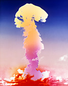 False-colour image of an atomic bomb explosion